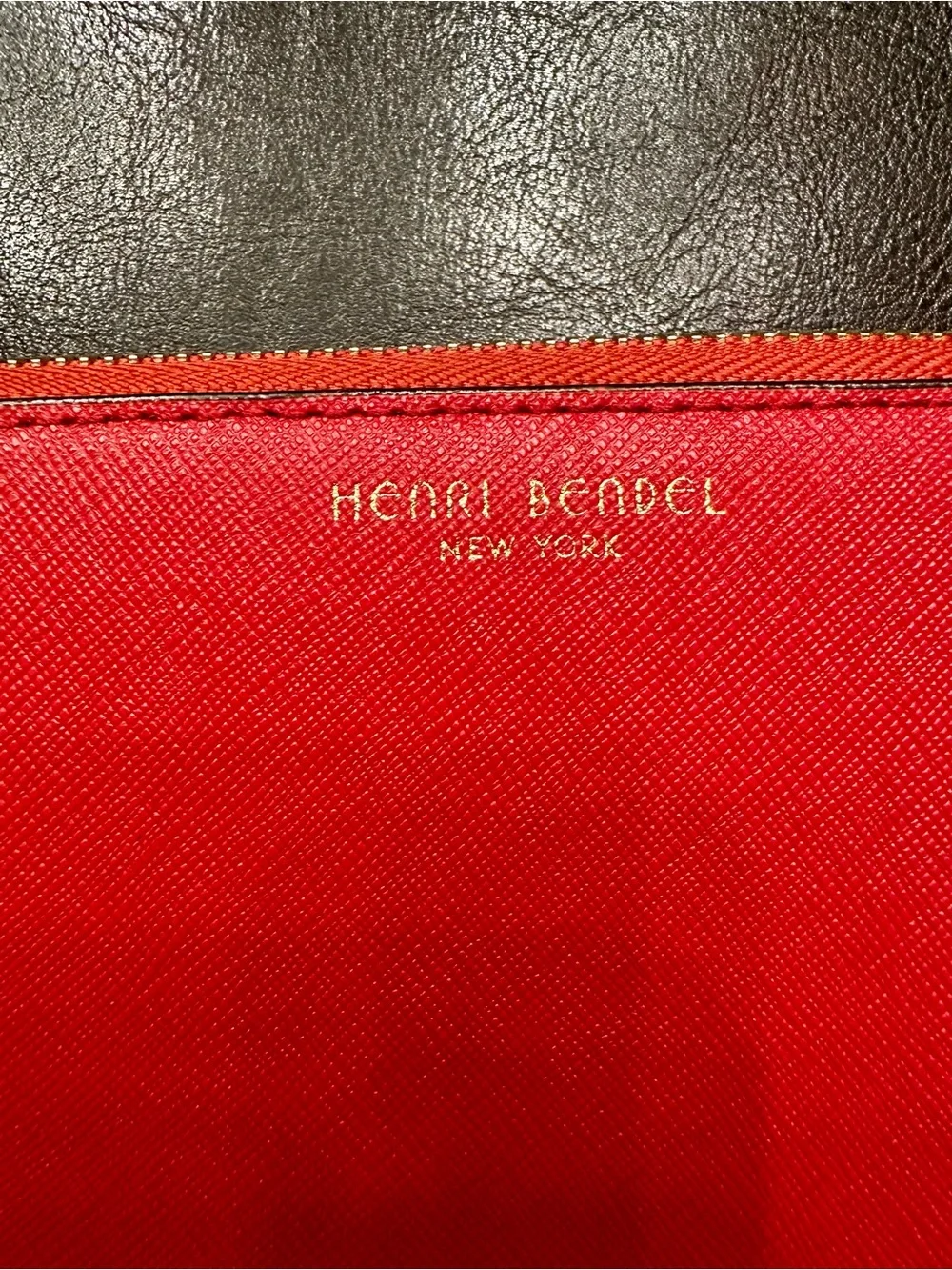 Henri Bendel Red Saffiano Leather Zip Around Wallet Clutch Organizer